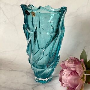 Bohemian Vase 12 ",Czech Crystal Flower Vase, Aquamarine Vase  Home Decor, Gift